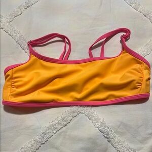 Yellow and Pink Swim Top with Adjustable Straps and adjustable clip